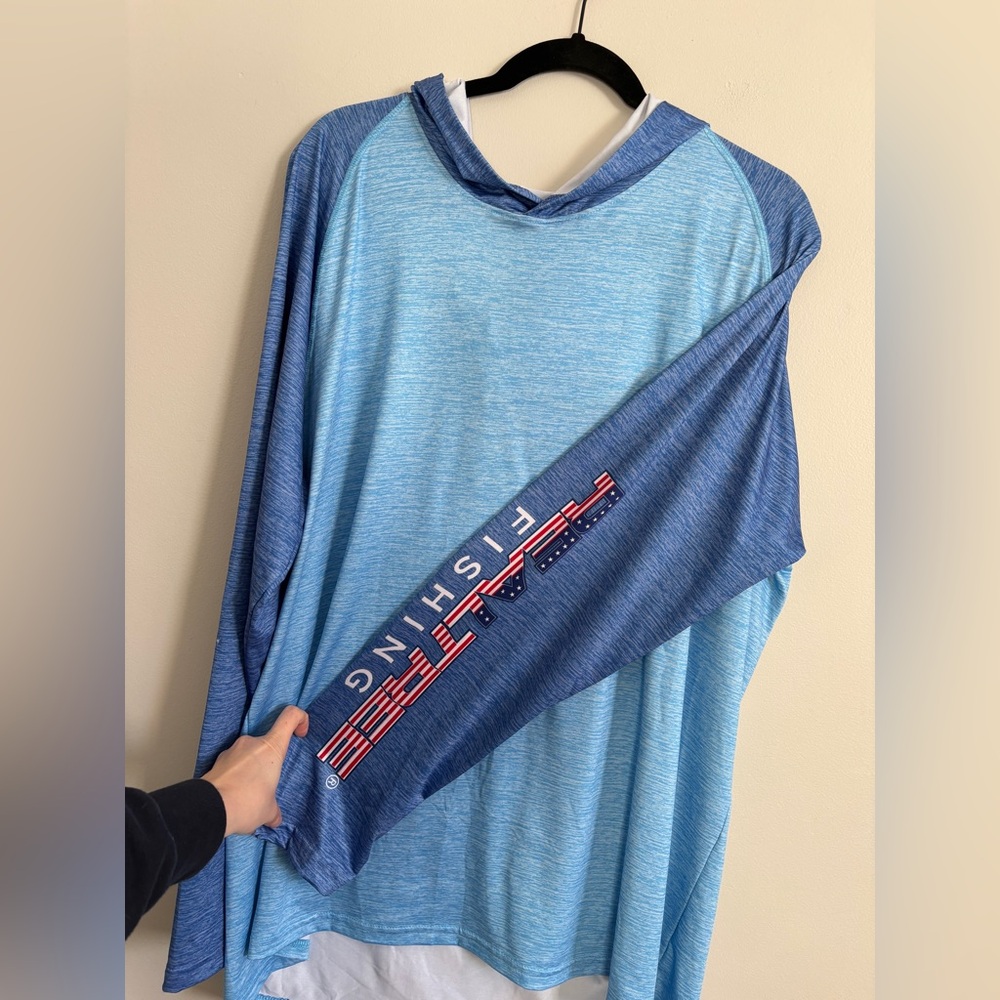 Real Tree Men’s Performance Fishing Hoodie Size XXL Blue Logo Lightweight UPF 30